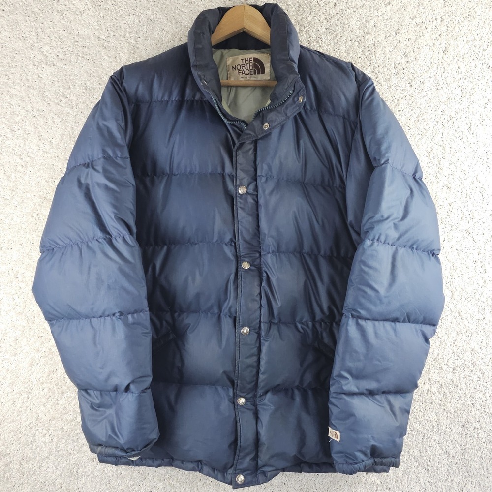 Vintage 70s The North Face Goose Down Jacket Mens XL Blue Puffer Made USA